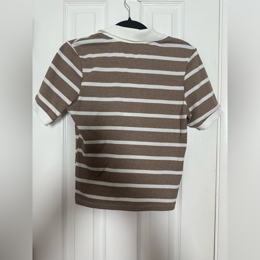 Brown and White Striped Blouse - Picture 2 of 8